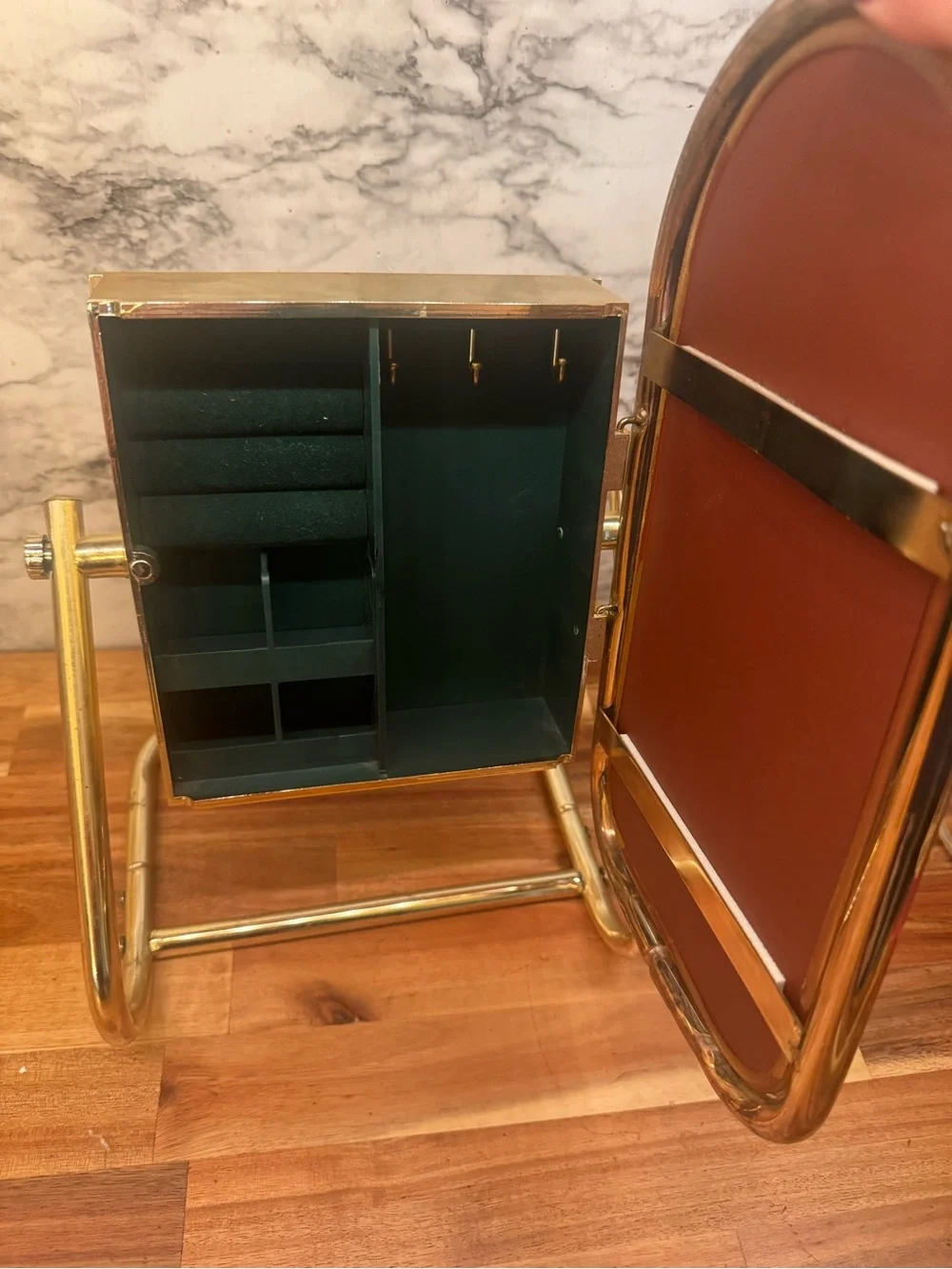 Vintage Gold Oval Freestanding Vanity Mirror - Sleek Home Bath Accessory